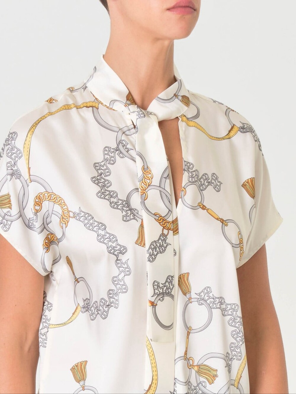 TitleEMME Marella Louvre Chain Print Twill Scarf Blouse US 12
